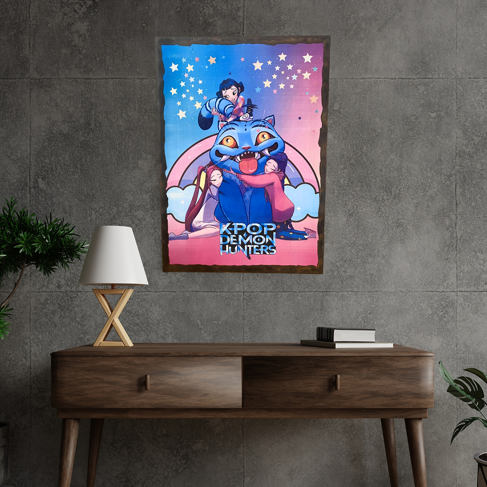 Miniature : Tableau K-Pop Demon hunters  🌈✨ Quand la K-pop rencontre un démon-chat géant trop mignon pour être vrai ! Ce tableau plein d