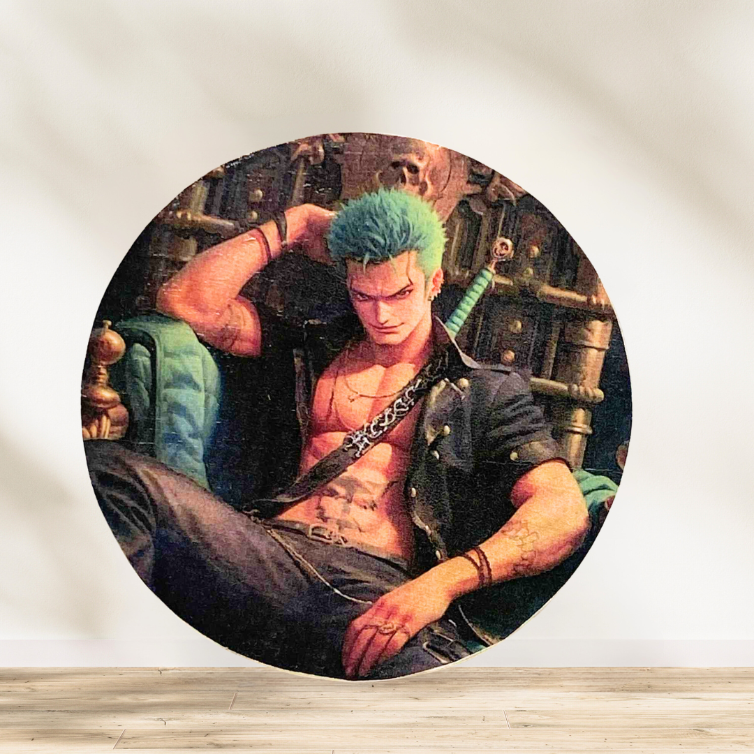 Dessous verre One Pièce - Zoro  Voici Roronoa Zoro, posé tranquille sur son trône, mais prêt à sortir ses katanas si jamais t