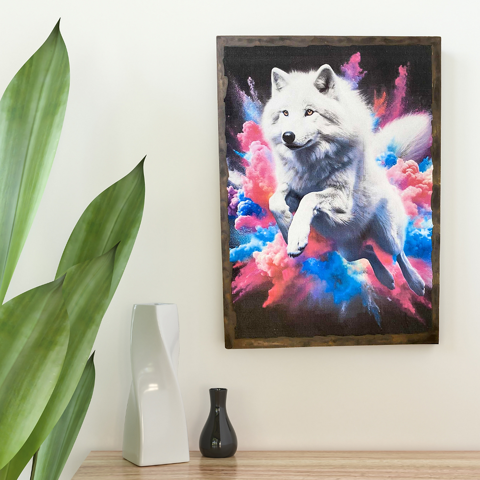 Miniature : Tableau Samoyède  ✨ Entre douceur et puissance, ce tableau met en valeur un magnifique Samoyède, bondissant dans une explosio