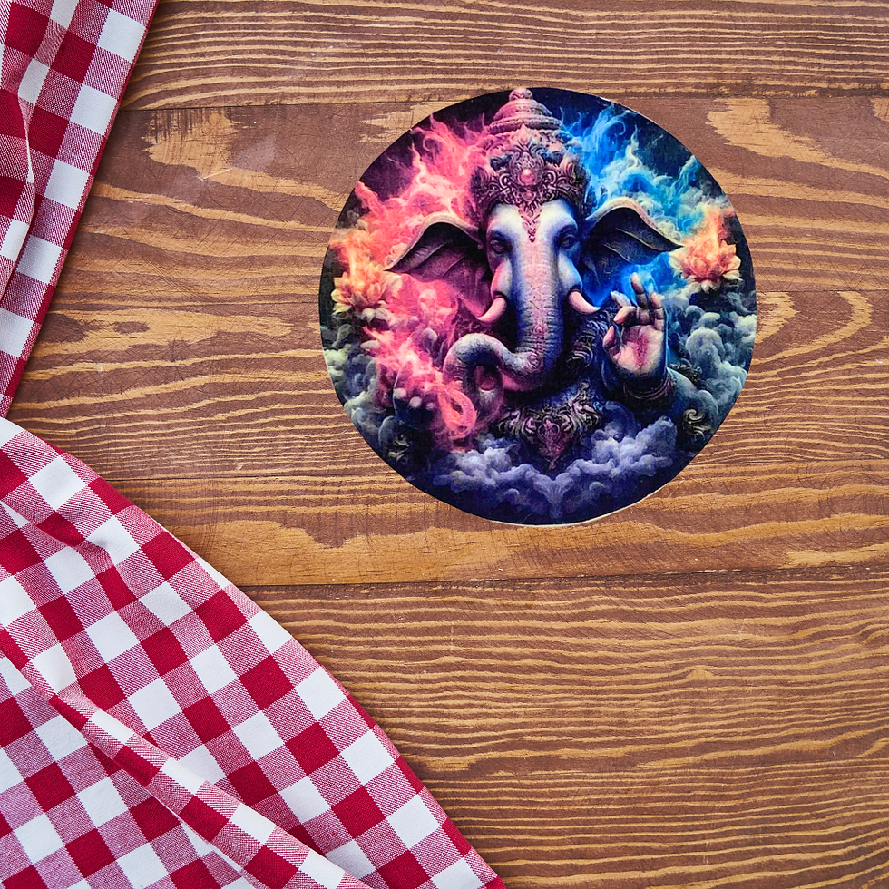 Miniature : Dessous de verre Ganesh  🌺 Énergie, sagesse et protection 🌺  Ce dessous-verre unique met à l’honneur une représentation vib