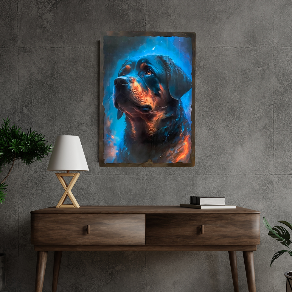 Miniature : tableau Rottweiler  Plongez dans l’intensité du regard de ce majestueux Rottweiler avec ce tableau époustouflant ! Son jeu de