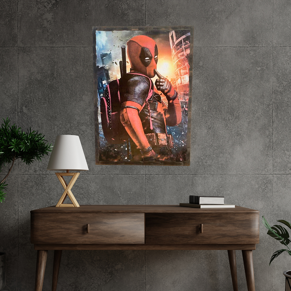 Miniature : Tableau Deadpool  "Oh, regarde-moi bien. Oui, toi. Tu voulais de l’art moderne ? BOOM, me voilà. Sexy, explosif, et encadré.