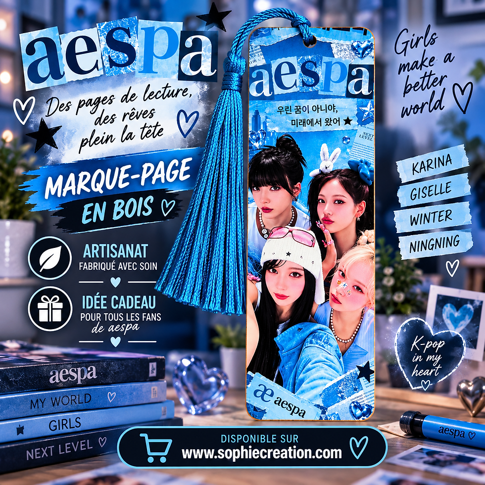 Miniature : Marque page AESPA  💙 Avis aux fans d’AESPA ! 🎶✨ Même vos lectures peuvent passer en mode K-pop avec ce marque-page en bois
