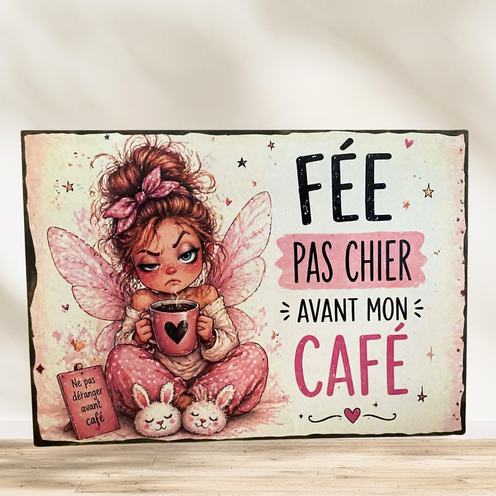 Miniature : Tableau "Fée pas chier avant mon café"  ☕️⚡️ AVERTISSEMENT OFFICIEL ⚡️☕️  Avant café : 😴 mode zombie activé 😡 tolérance pro