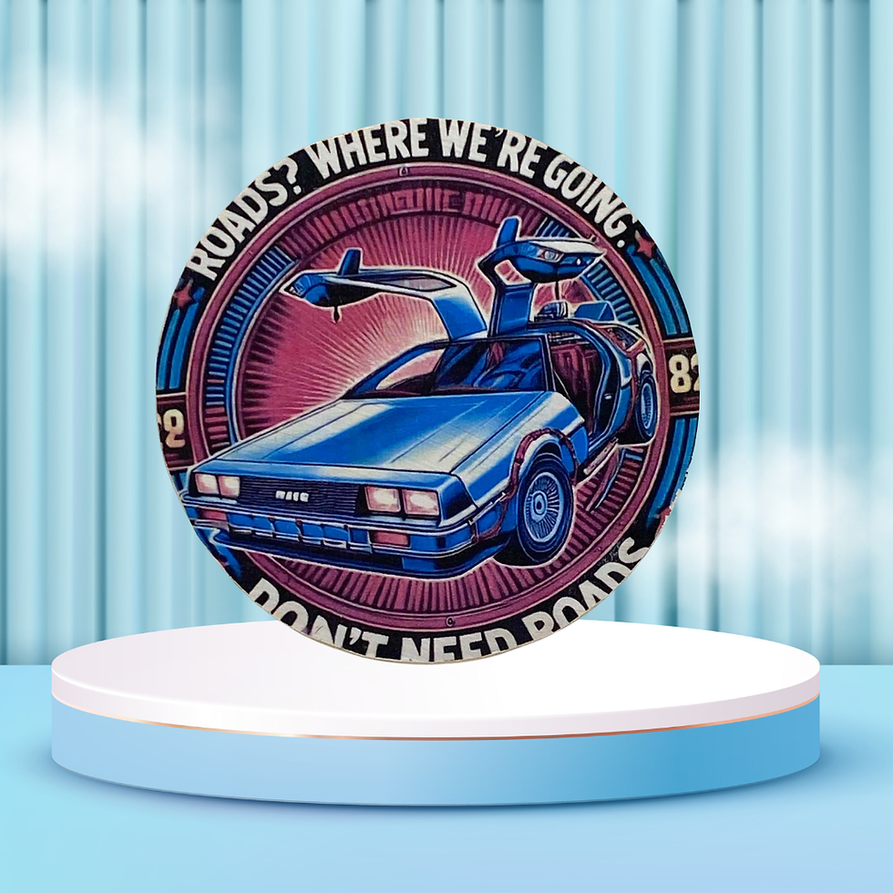 Miniature : Dessous verre DeLorean  ⚡🚗 Direction… le futur ! 🚗⚡ Quand les routes ne suffisent plus… on prend la DeLorean !  Ce dessous