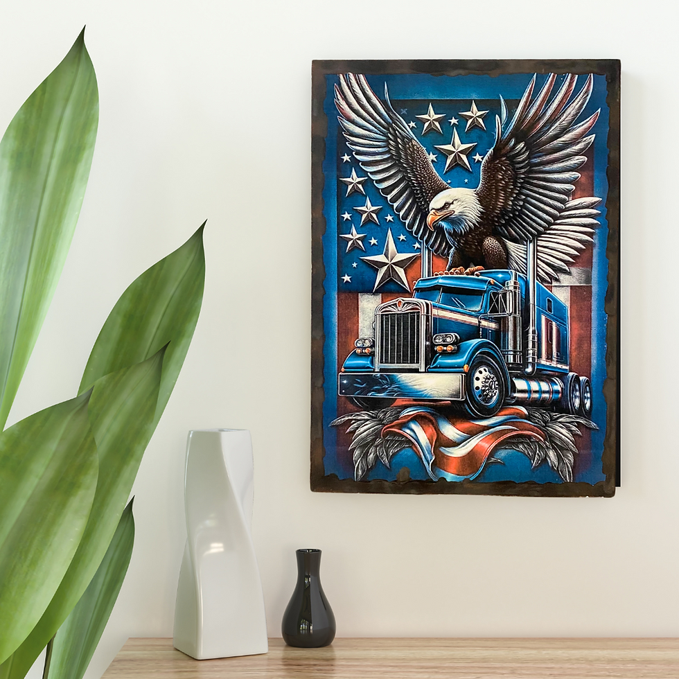Miniature : Tableau camion américain et aigle  Découvrez cette incroyable illustration aux accents américains !  Un majestueux aigle aux