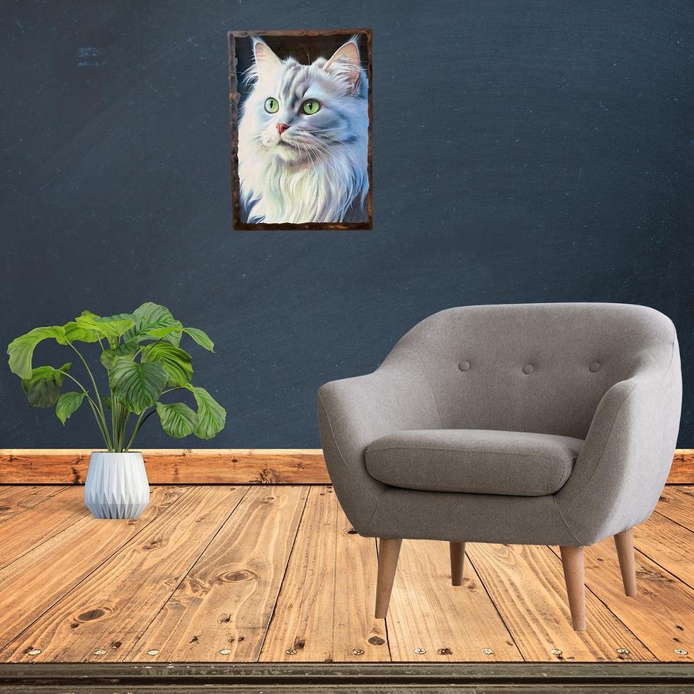 Miniature : Tableau Chat blanc  ✨ Majesté féline en tableau ✨  Plongez votre regard dans celui de ce chat au pelage royal et aux yeux ver