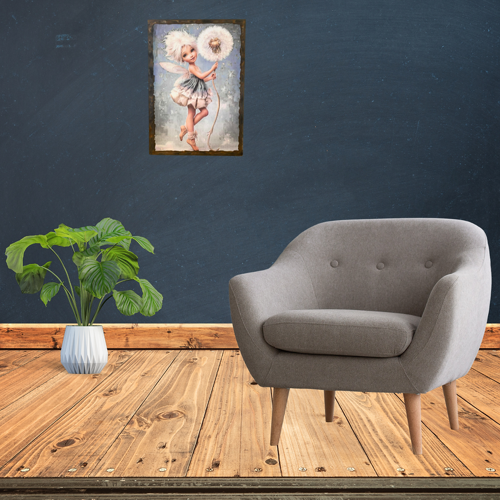 Miniature : Tableau Fée  🌬️✨ Un souffle de magie s’envole… ✨🌬️ Légère comme un pissenlit, cette petite fée semble danser au gré du vent