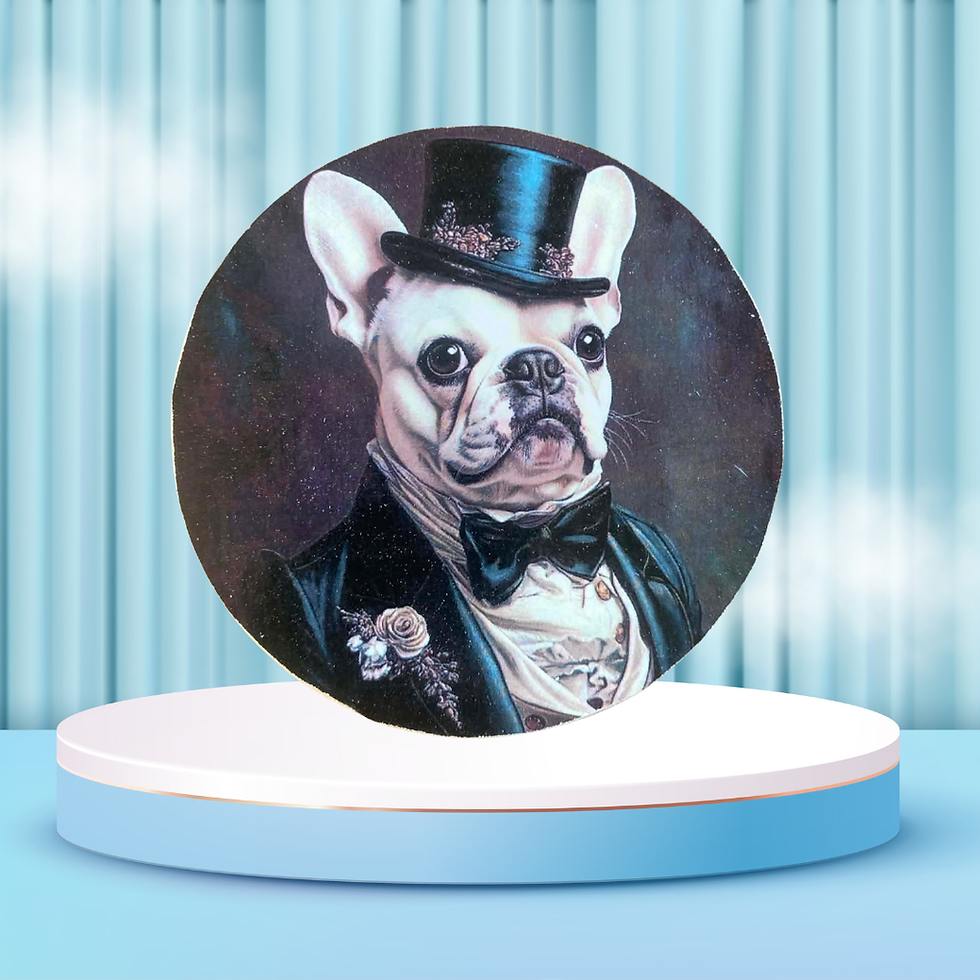 Miniature : Dessous verre Bouledogue  Mesdames et messieurs… veuillez accueillir Sir Bouledogue Premier !  Toujours tiré à quatre épingle