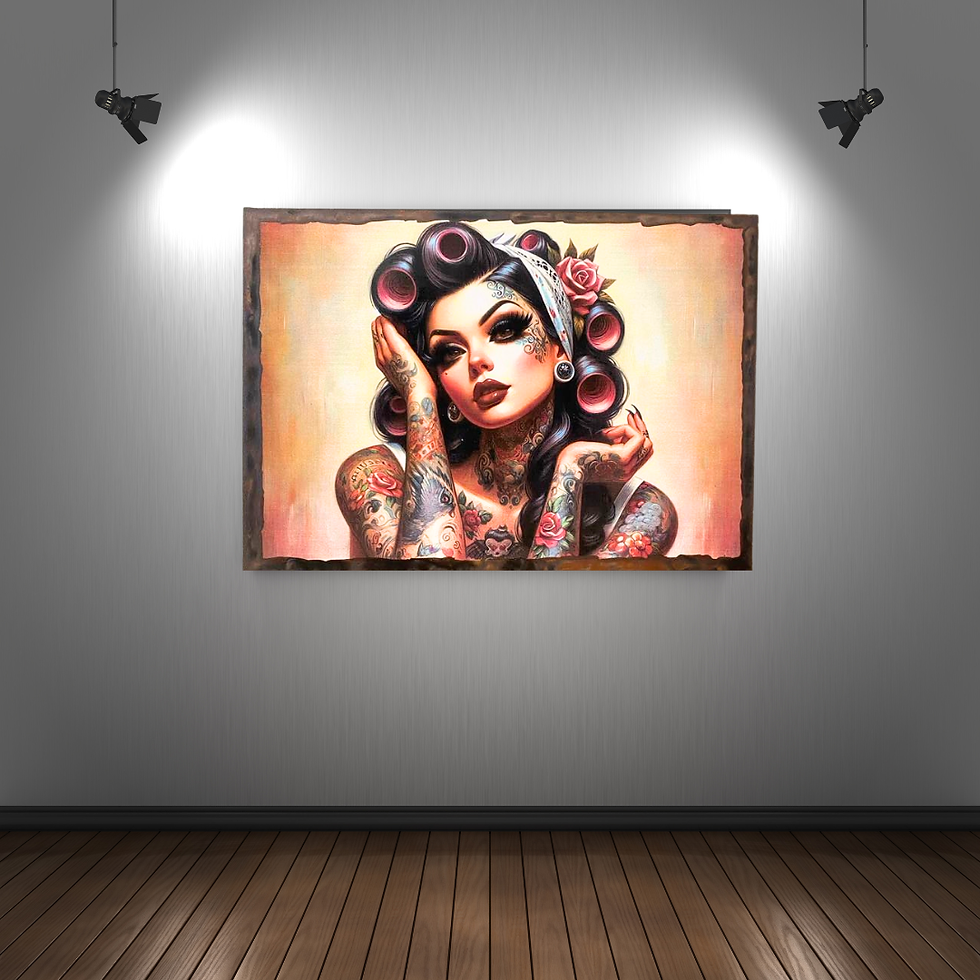 Miniature : Tableau pin up  💋✨ L’audace au féminin, version vintage ! Cette pin-up tatouée incarne la femme libre, rebelle et glamour, t