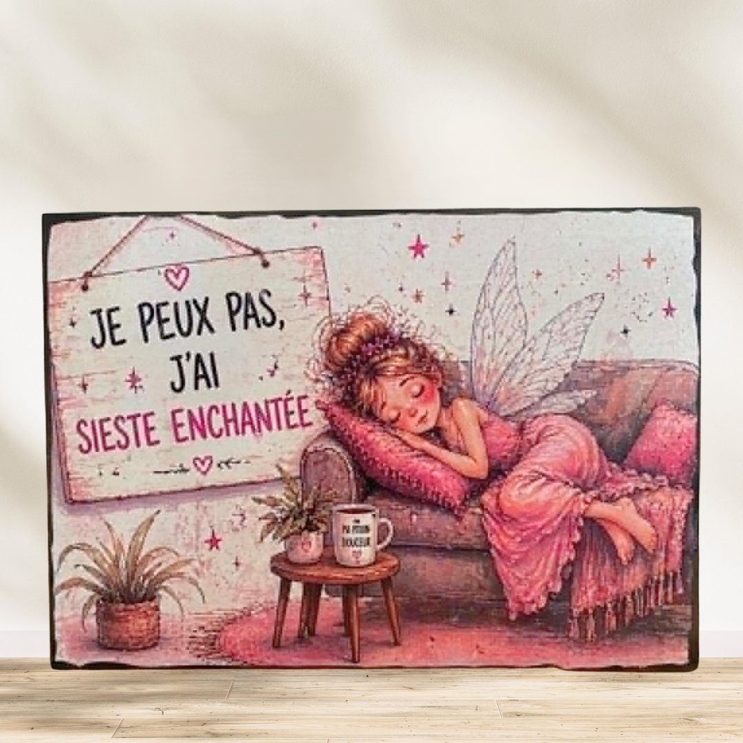 Tableau fée "je peux pas, j'ai sieste enchantée"  Quand la flemme devient un art de vivre… 🧚✨ Voici la preuve qu’une sieste