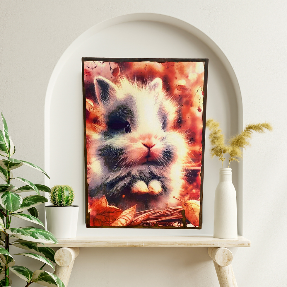 Miniature : Tableau Lapin  🍂🐰 Une petite boule d’amour au cœur de l’automne… 🐰🍂  Ce tableau, c’est comme un câlin en image 💛 Avec se