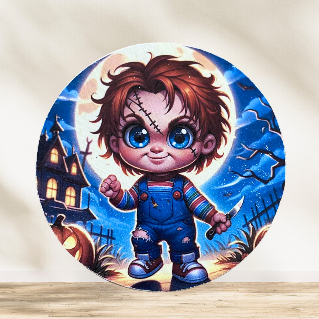 Dessous verre Chucky  🃏💀 Collection Halloween 💀🃏🎃👻  🔪🎃 Chucky n’a jamais été aussi mignon ! 😈🧸 Découvre ce dessous
