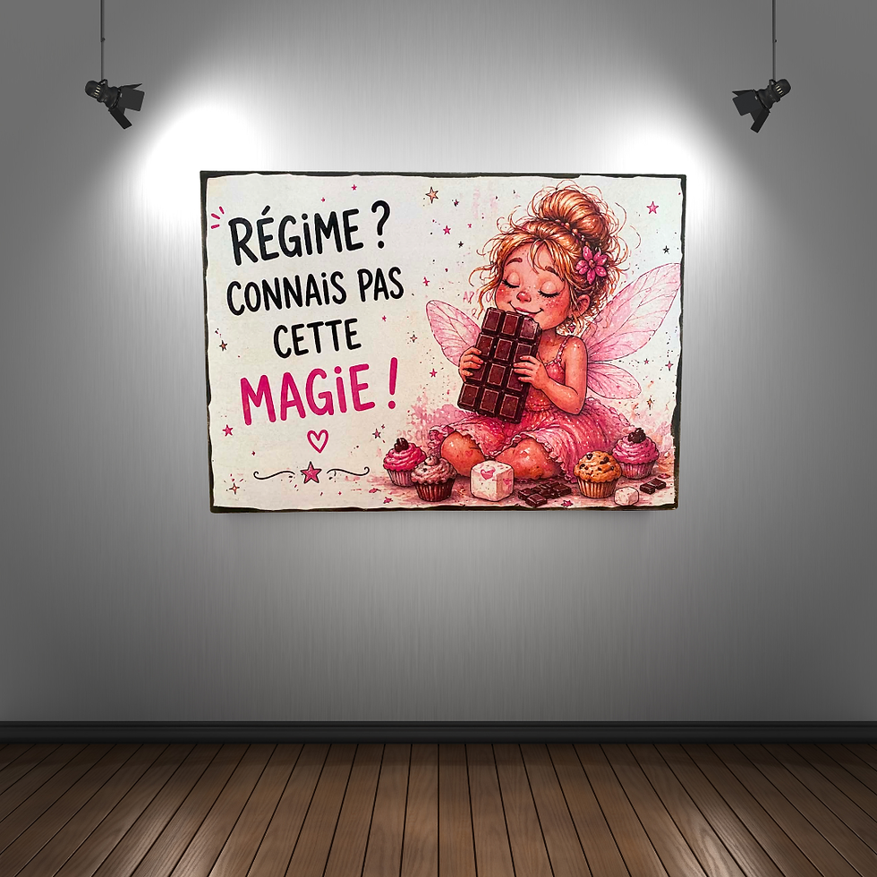 Miniature : Tableau fée "Régime ? connais pas cette magie ! "  🧚‍♀️🍫 Le régime ? Très peu pour cette petite fée… ici, la seule magie au