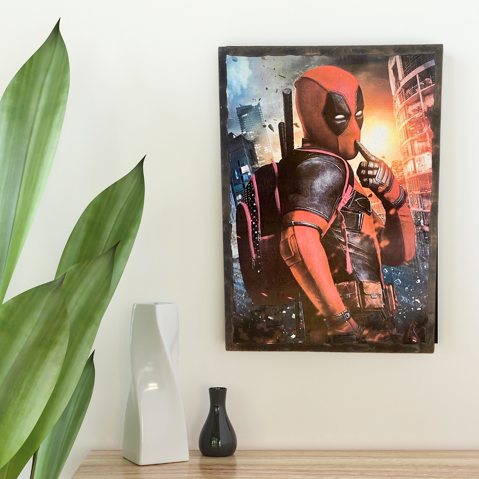 Miniature : Tableau Deadpool  "Oh, regarde-moi bien. Oui, toi. Tu voulais de l’art moderne ? BOOM, me voilà. Sexy, explosif, et encadré.