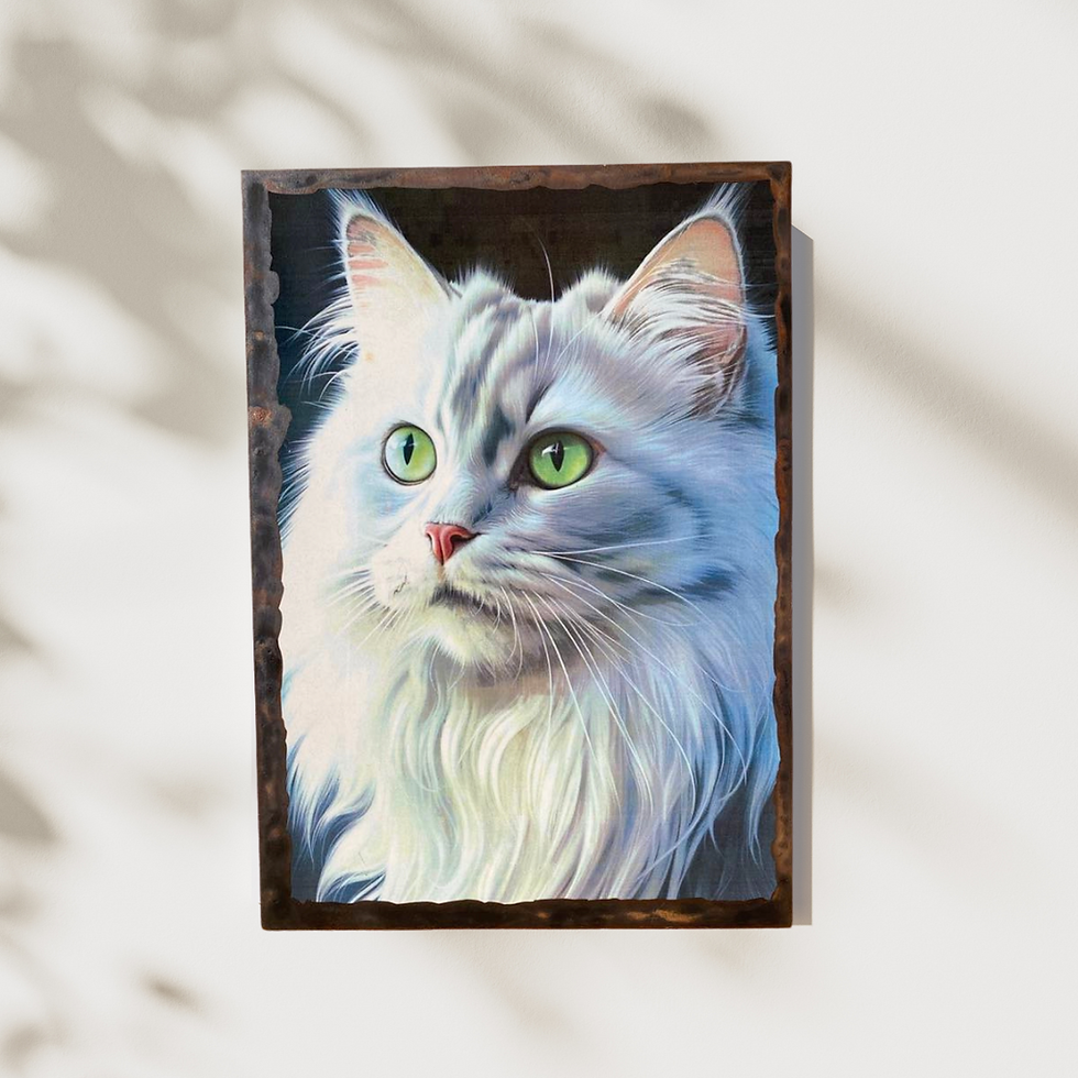 Miniature : Tableau Chat blanc  ✨ Majesté féline en tableau ✨  Plongez votre regard dans celui de ce chat au pelage royal et aux yeux ver
