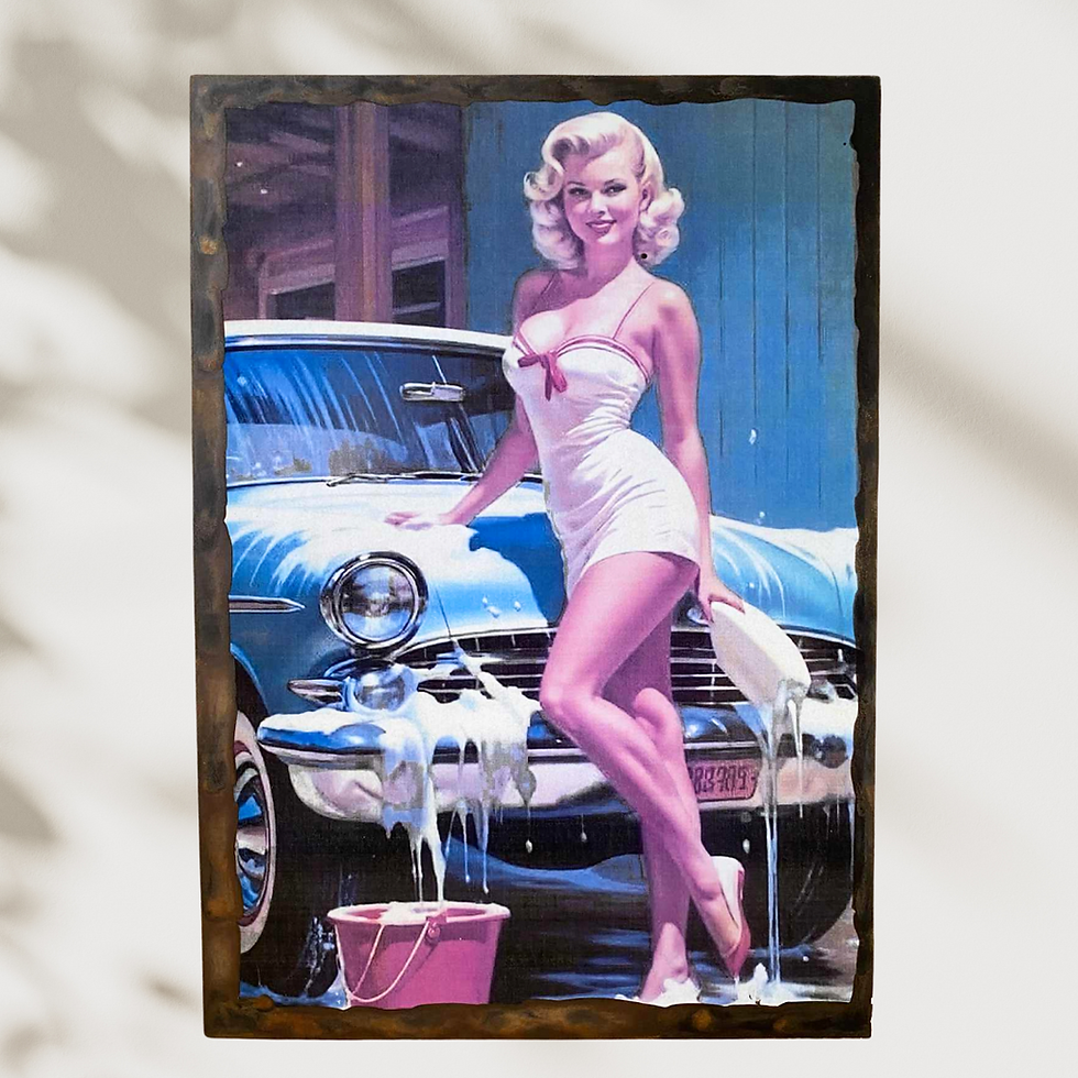 Miniature : Tableau pin up  🚗💦 Quand l’art rétro rencontre le glamour pin-up, ça donne une scène qui sent bon les années 50 : mousse, c