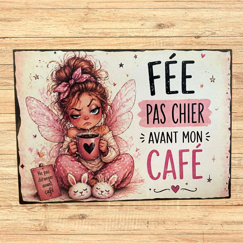 Miniature : Tableau "Fée pas chier avant mon café"  ☕️⚡️ AVERTISSEMENT OFFICIEL ⚡️☕️  Avant café : 😴 mode zombie activé 😡 tolérance pro