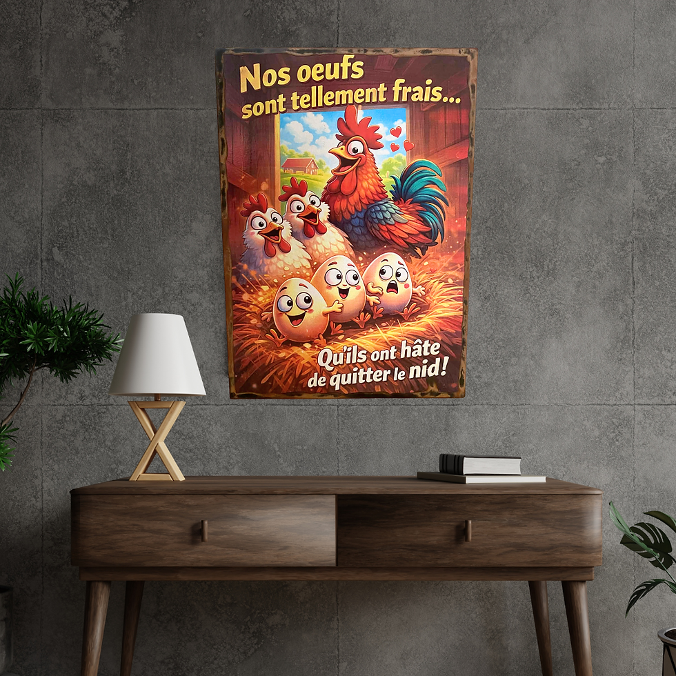 Miniature : Tableau poule humour  🐔🥚 Attention… ça va éclore ! 😂🥚 Avec ce tableau plein d’humour, impossible de ne pas sourire ! Entr
