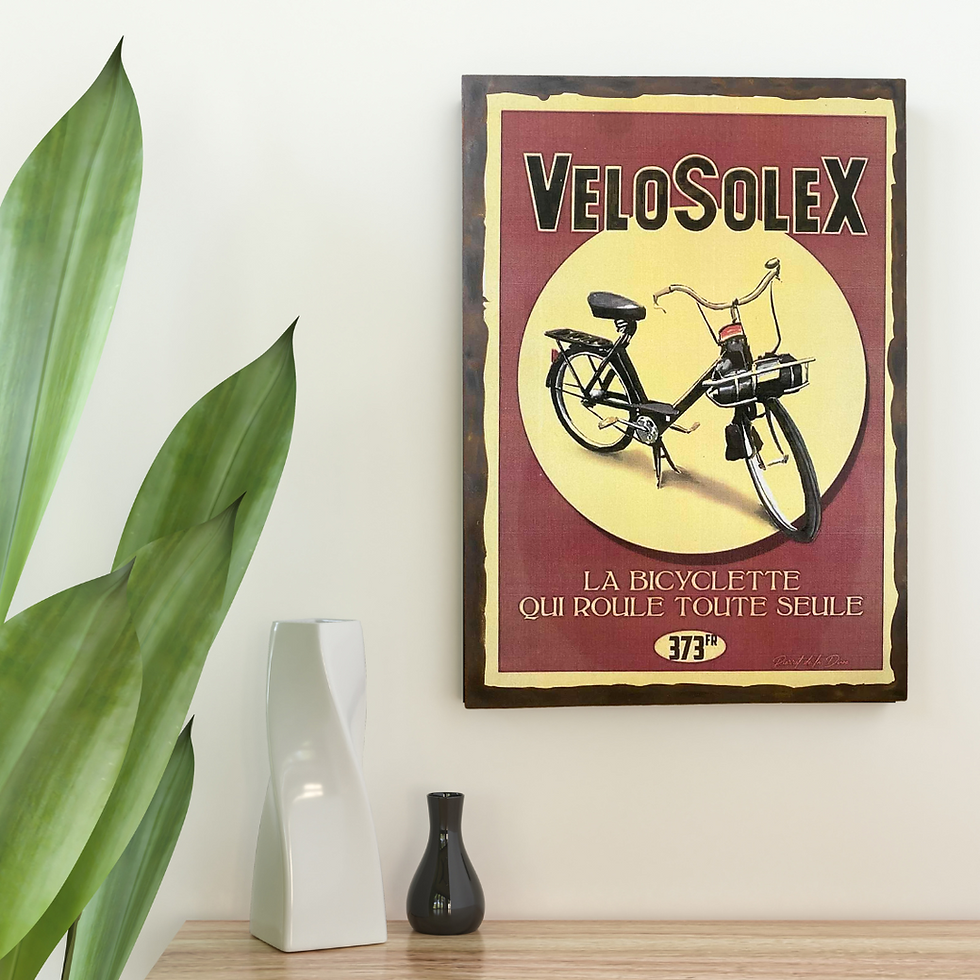 Tableau  Velosolex  ✨🚲 VéloSoleX, la légende des routes françaises ! Ce tableau vintage remet à l’honneur “la bicyclette qui