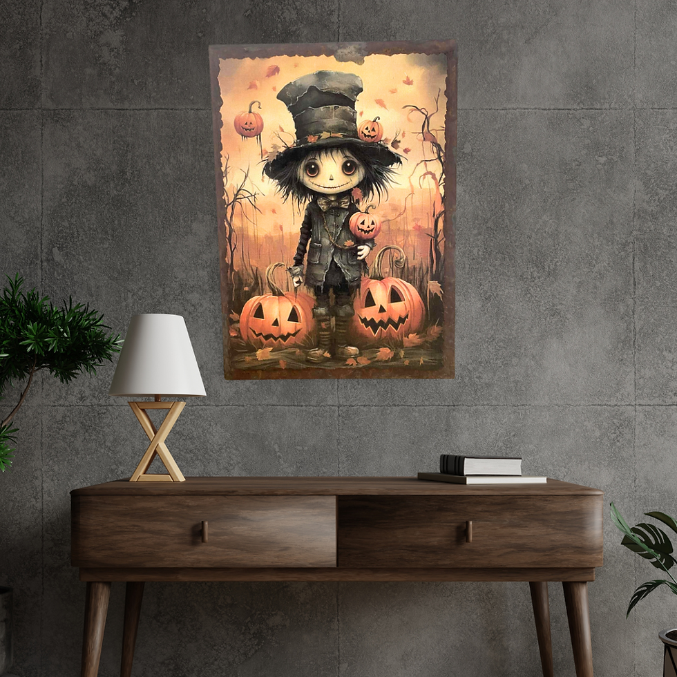 Miniature : Tableau Halloween  🎃 “Trick or treat ?” Voici le nouveau gardien des citrouilles, mi-mignon, mi-flippant 👻 Avec son grand c