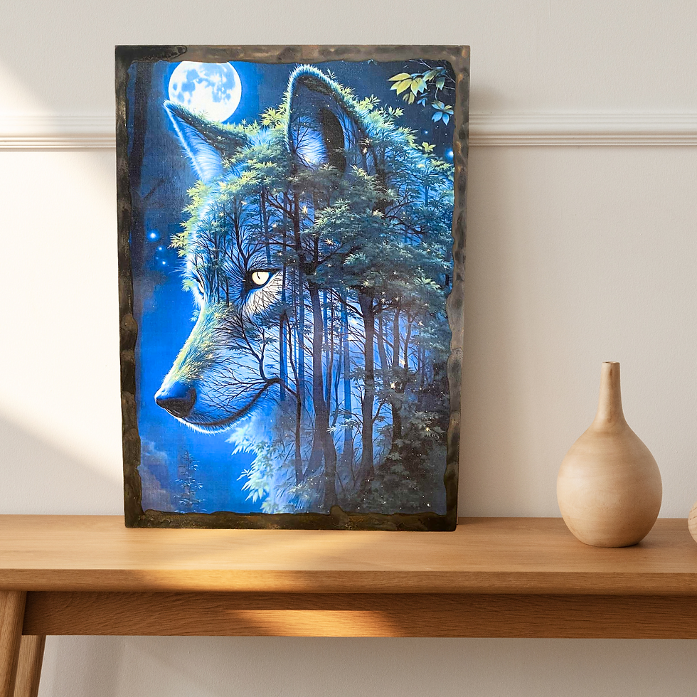 Tableau Loup  🌕🐺 Sous la lumière de la lune, l’esprit du loup s’éveille... 🐺🌕 Entre ombre et mystère, ce tableau capture