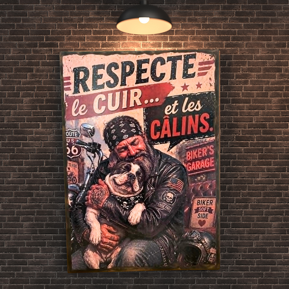 Miniature : Tableau Biker  "Respecte le cuir et les calins"  🏍️💥 Parce qu’un vrai biker sait une chose essentielle : le cuir, c’est bie