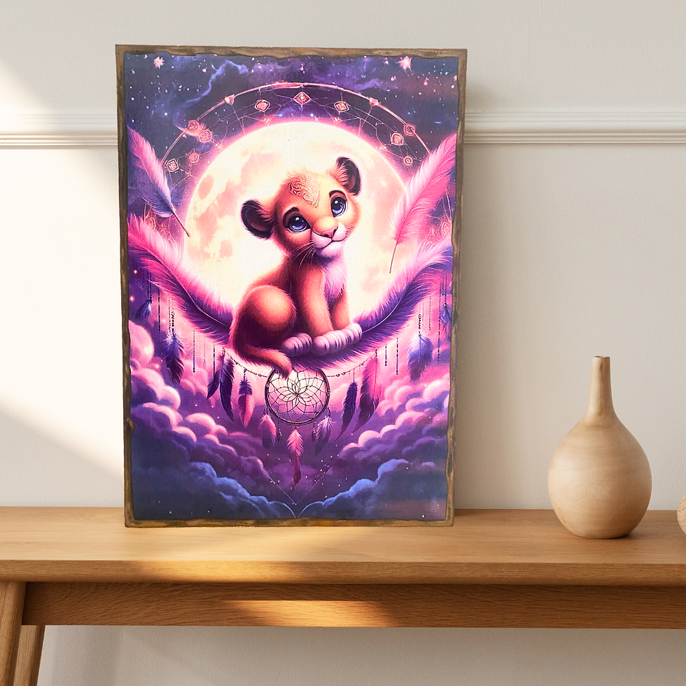 Miniature : Tableau le roi lion  ✨ Un souffle de magie inspiré du Roi Lion ✨  Ce tableau féerique met à l’honneur un adorable lionceau in