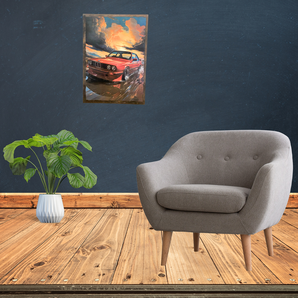 Miniature : Tableau BMW  ☀️🌩 Puissance rouge sous un ciel de tempête 🚗💨 Voici la légendaire BMW M3 E30, icône des années 80, figée dan