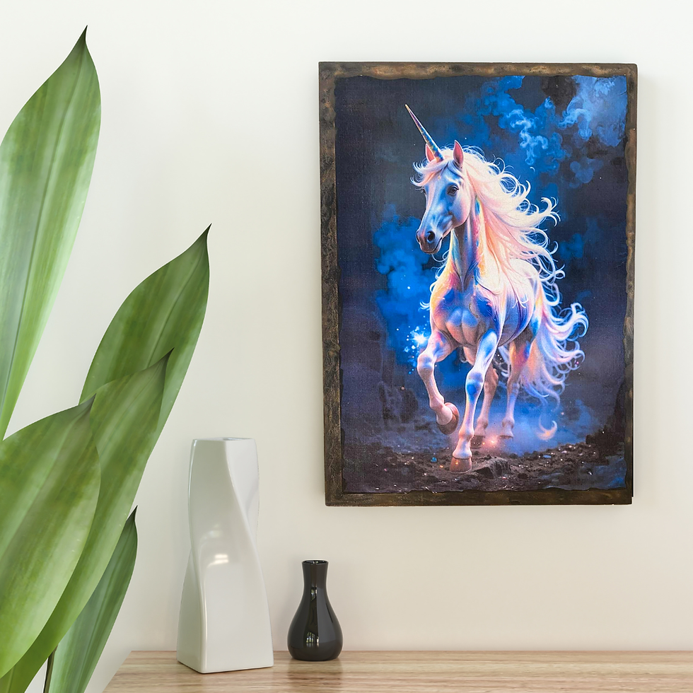 Miniature : Tableau Licorne  ✨ Quand la magie prend vie… ✨ Dans un souffle de lumière et de brume bleutée, cette licorne surgit avec grâc