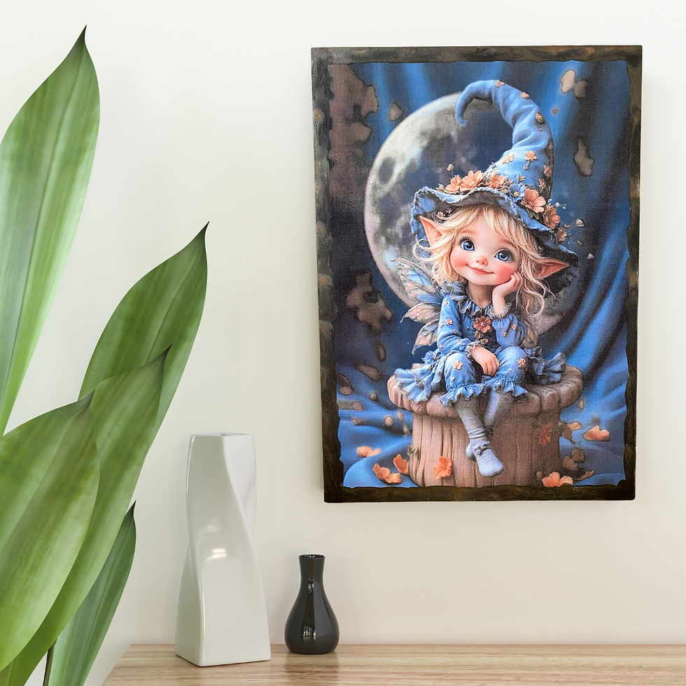 Miniature : Tableau Fée  ✨ Sous la lumière bienveillante de la lune, une petite fée rêveuse veille sur le monde endormi... 🌙 Son regard