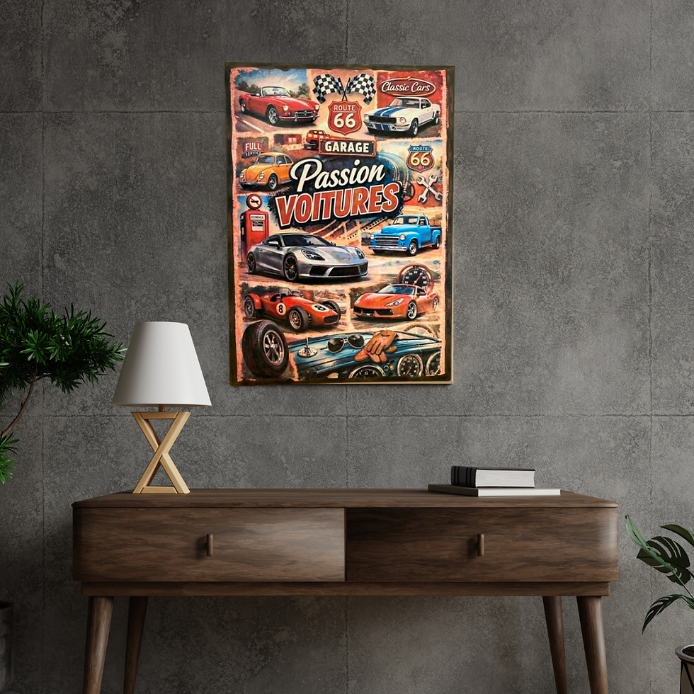 Miniature : Tableau Passion voitures  🚗💨 Attention… risque de coup de cœur mécanique !  Ce tableau sent bon l’essence, la liberté et le