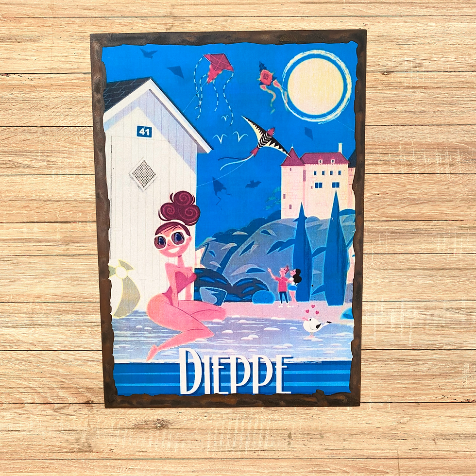 Miniature : ☀️ Cap sur Dieppe ! Ce tableau coloré rend hommage à l’ambiance estivale et joyeuse de la côte normande : cabines de plage, c