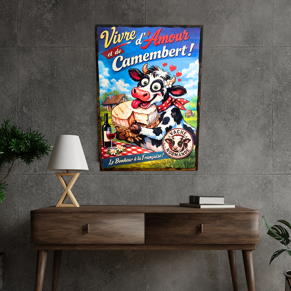 Miniature : Tableau Vache humour  🧀❤️ Le bonheur à la française… version gourmande ! ❤️🧀  Entre amour et fromage, pourquoi choisir ? 😍