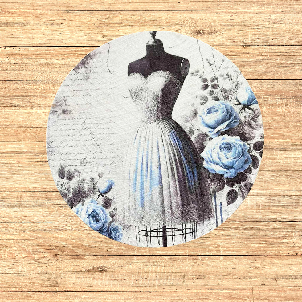 Miniature : Dessous verre Vintage  💙 Élégance intemporelle & douceur florale 💙  Ce dessous-verre allie le charme d’un atelier de coutur