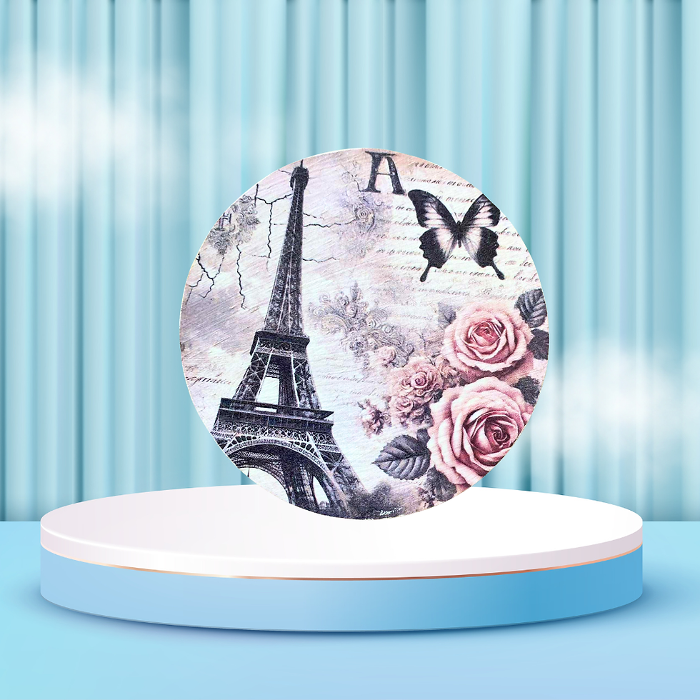 Miniature : Dessous verre Vintage  Paris, la ville lumière… même sur un dessous-verre ✨  La Tour Eiffel, des roses poudrées et un papillo