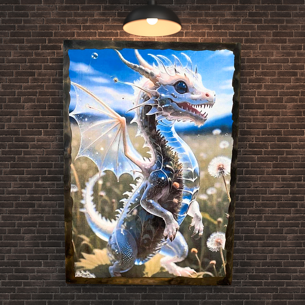 Miniature : Tableau Dragon   🪄 Un petit dragon est sorti tout droit d’un rêve féerique… et il a choisi de venir souffler sur vos pissenl