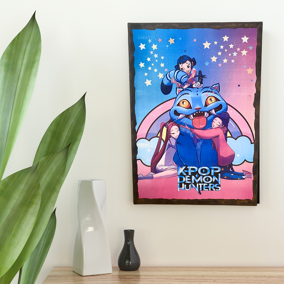 Miniature : Tableau K-Pop Demon hunters  🌈✨ Quand la K-pop rencontre un démon-chat géant trop mignon pour être vrai ! Ce tableau plein d