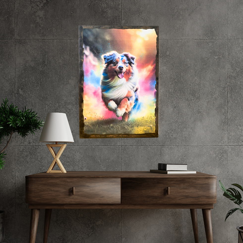 Miniature : Tableau Berger australien  ✨ Explosion de couleurs et énergie pure ! Ce tableau met à l’honneur un magnifique Berger Australi