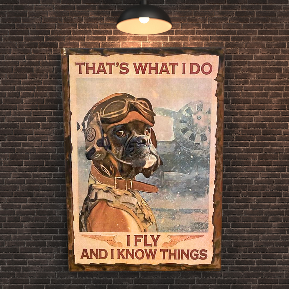 Miniature : Tableau Boxer  🐶✈️ "That's what I do: I fly and I know things." Un tableau décalé et vintage qui fera sourire à coup sûr 🤎.