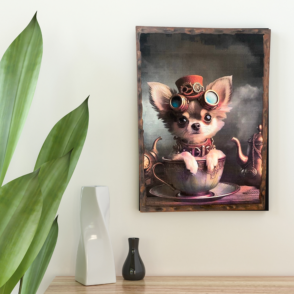 Miniature : Tableau Chihuahua  **"Quand le thé rencontre le steampunk et qu’un chihuahua s’invite à la fête… ☕🔧🐾 On ne fait pas dans le