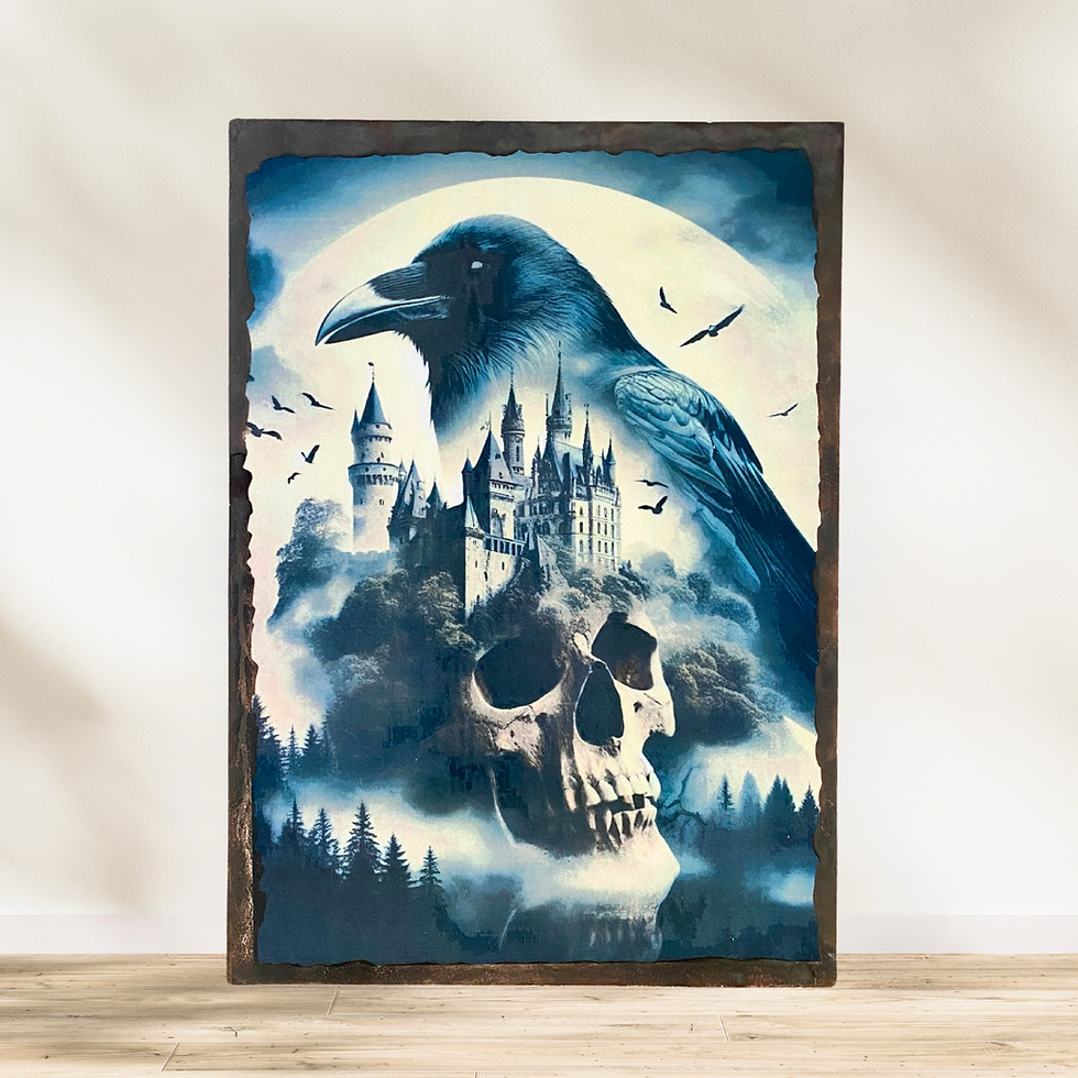 Tableau tête de mort et corbeau  Plongez dans un univers fascinant et énigmatique avec cette œuvre captivante. Alliant le got