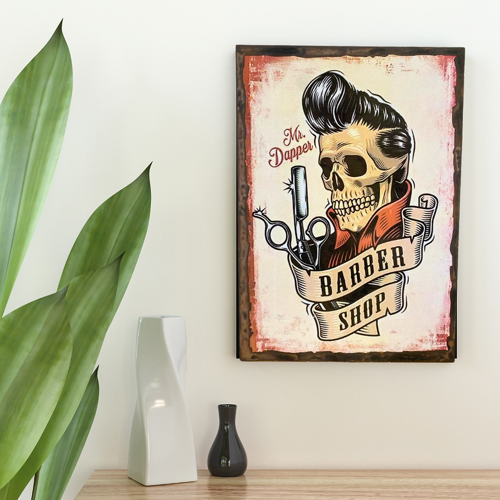 Miniature : Tableau Barber Shop  💈🖤 Ambiance old school garantie avec ce tableau "Mr. Dapper Barber Shop" ! 🖤💈  Un vrai coup de cœur