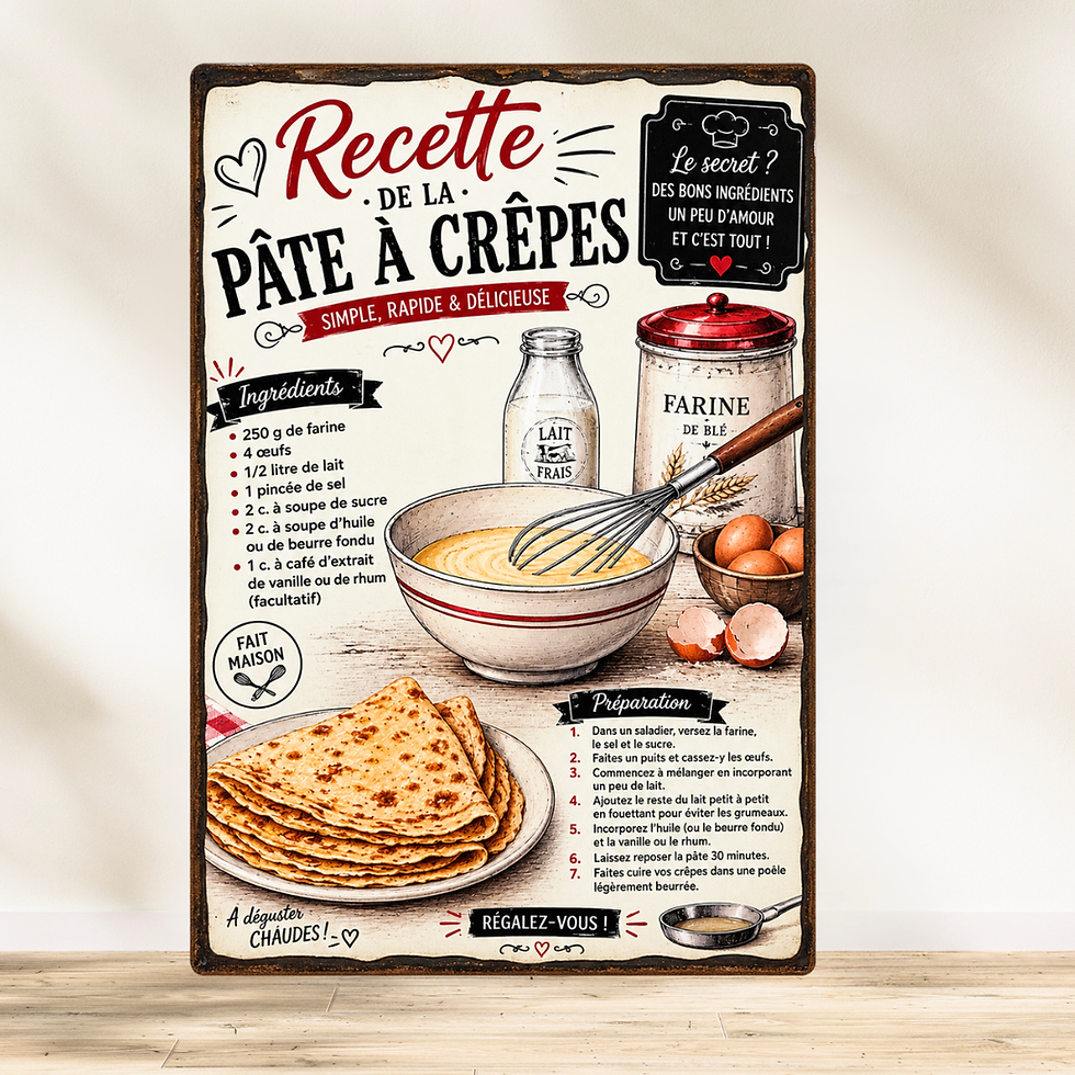 Tableau Recette pâtes à crêpes  🥞 La recette du bonheur tient peut-être sur un tableau ! ❤️  Une touche rétro, une pincée de