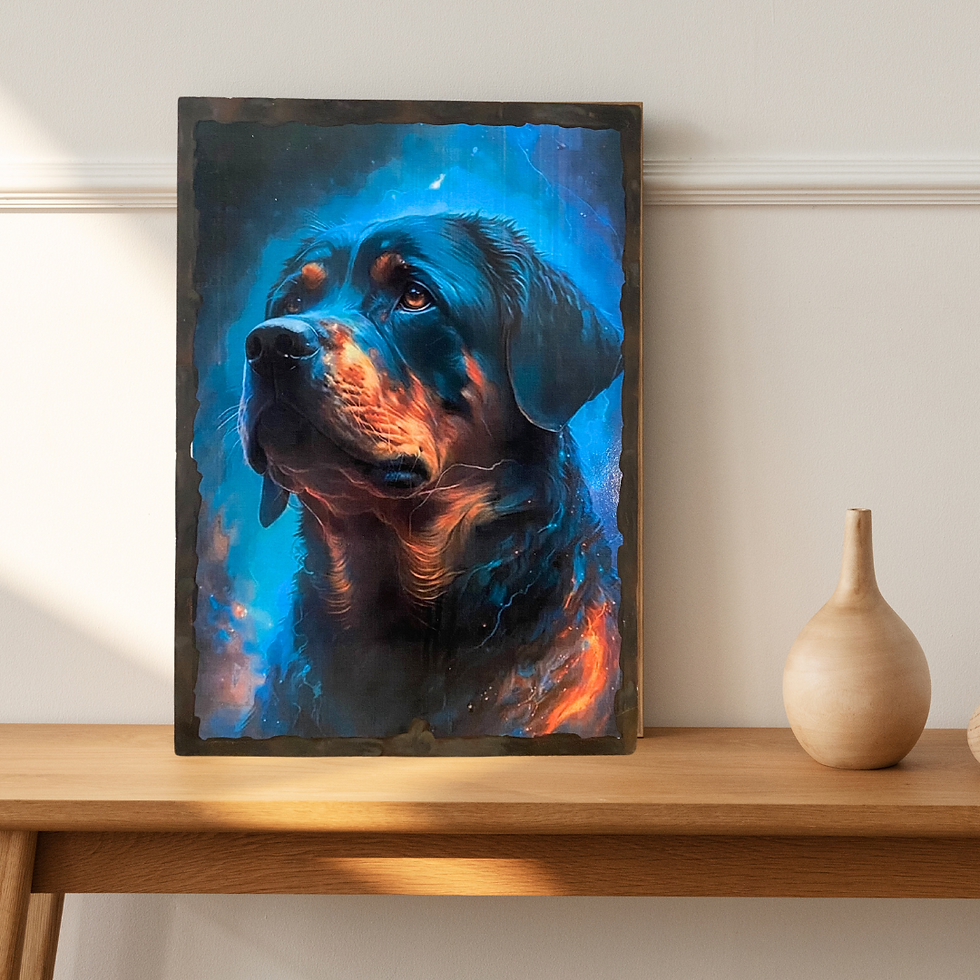 Miniature : tableau Rottweiler  Plongez dans l’intensité du regard de ce majestueux Rottweiler avec ce tableau époustouflant ! Son jeu de