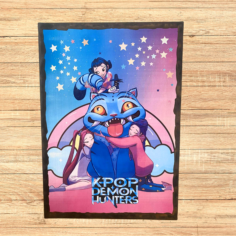 Miniature : Tableau K-Pop Demon hunters  🌈✨ Quand la K-pop rencontre un démon-chat géant trop mignon pour être vrai ! Ce tableau plein d