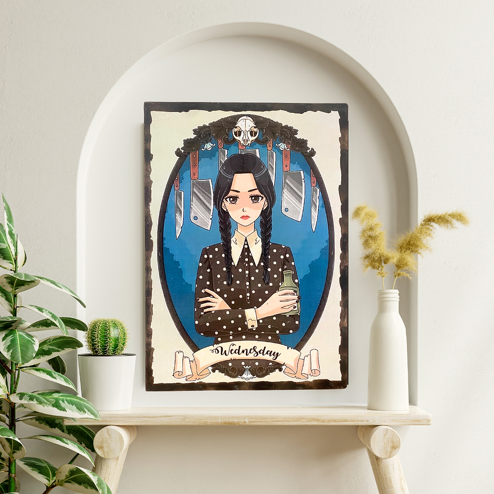 Miniature : Tableau Mercredi Addams  🖤✨ Un tableau au charme sombre et captivant ! ✨🖤  Plongez dans l’univers gothique de Wednesday ave