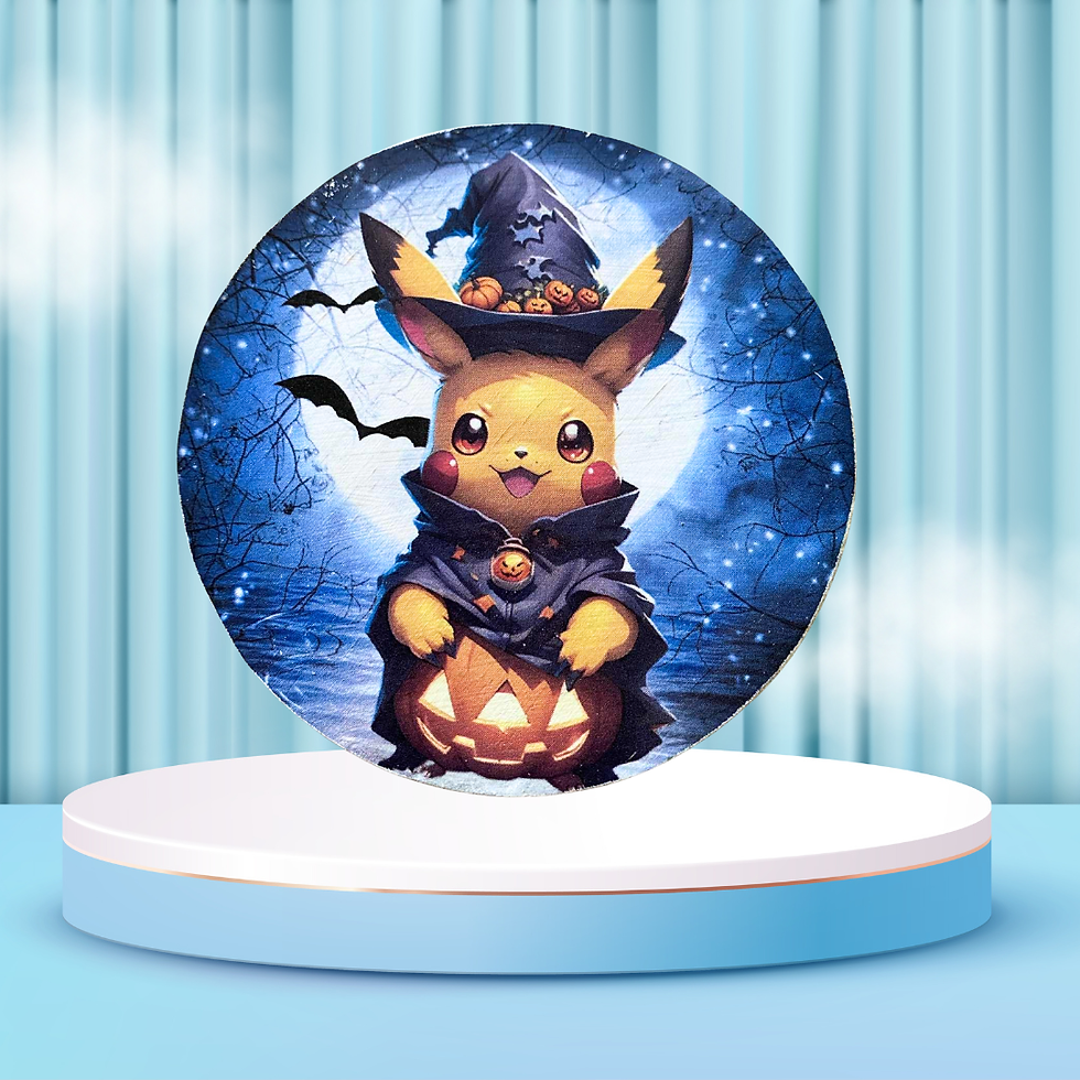 Miniature : Dessous verre Pikachu  🃏💀 Collection Halloween 💀🃏🎃👻  ⚡🎃 Pikachu a troqué ses éclairs contre des citrouilles ! Dans sa