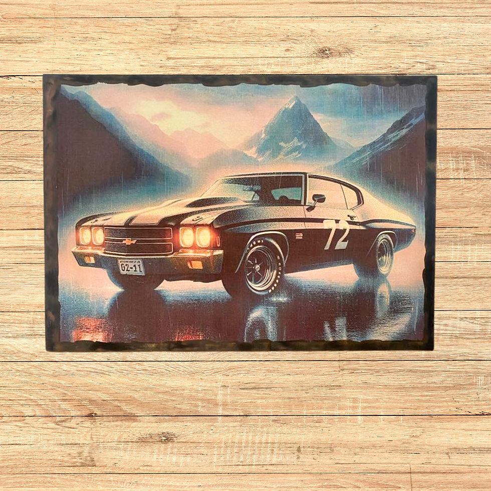 Miniature : Tableau Chevrolet Chevelle SS  🔥 Vrombissements d’art et frissons de montagne 🔥  Voici un tableau qui sent l’essence, la li