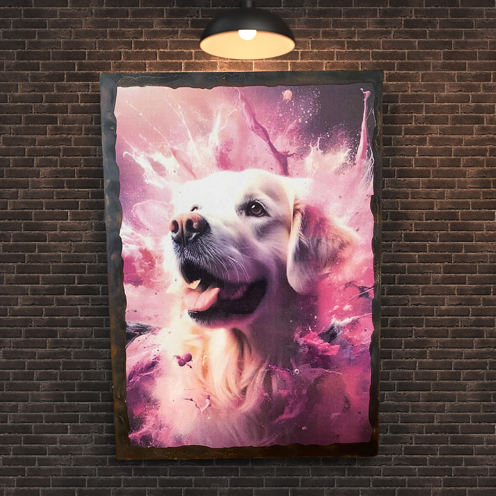 Miniature : Tableau Golden Retriever  ✨ Un Golden Retriever qui a carrément pris des airs de superstar intergalactique ! 🌌💫 Ce tableau